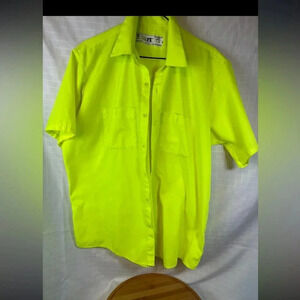 2- Men’s Lite Fix Neon Yellow Large  Short Sleeve Button Up Work Shirt UPF 50